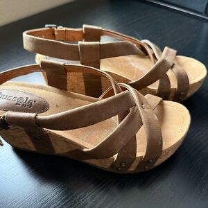 Bussola Tan Leather Cork Wedge Sandals | Size 7 | Like New